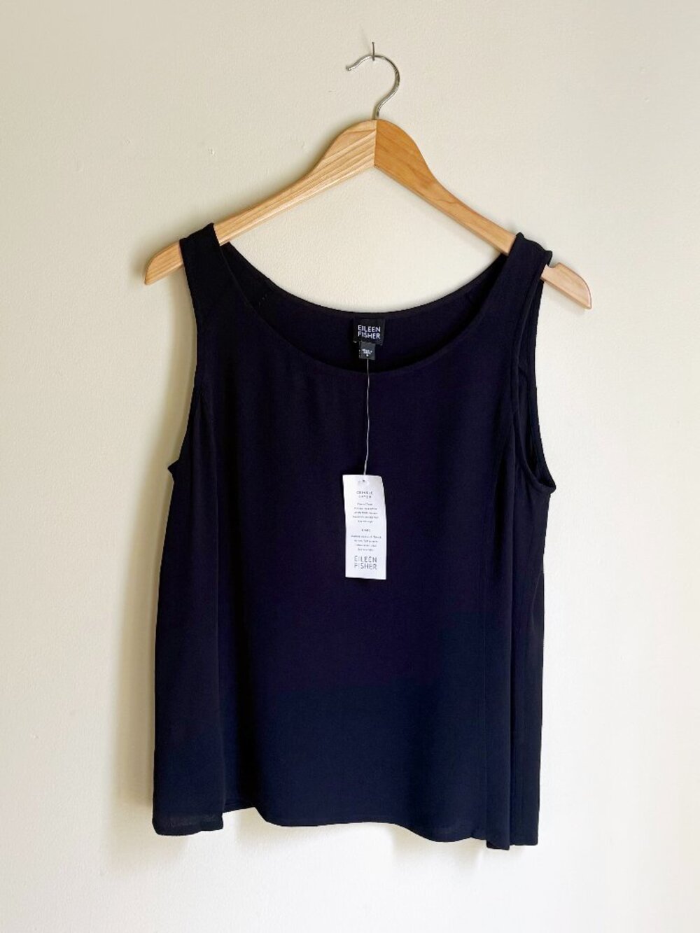 Eileen Fisher Black Crinkle Rayon Crepe Tank NWT 56GH